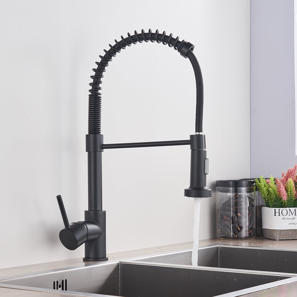 Senlesen Matte Black Kitchen Sink Faucet Single Handle Pull Down Sprayer Mixer Tap