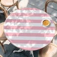 thumbnail image 3 of Pink and Round Fitted Table Cover White Stripes Waterproof Table Cloth with Elastic Edge Wipeable Tablecloth for Picnic Camping Party Fits 36"-44" Diameter, 3 of 8