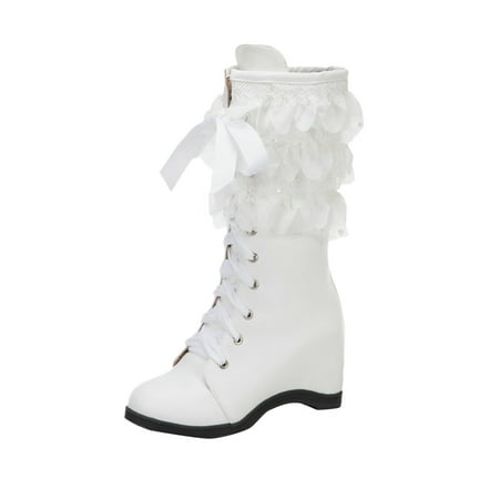 

Mackneog Women Mid Calf Boots Autumn And Winter able Lace Lace Comfortable Wedge Round Toe Lace Up Gift on Clearance