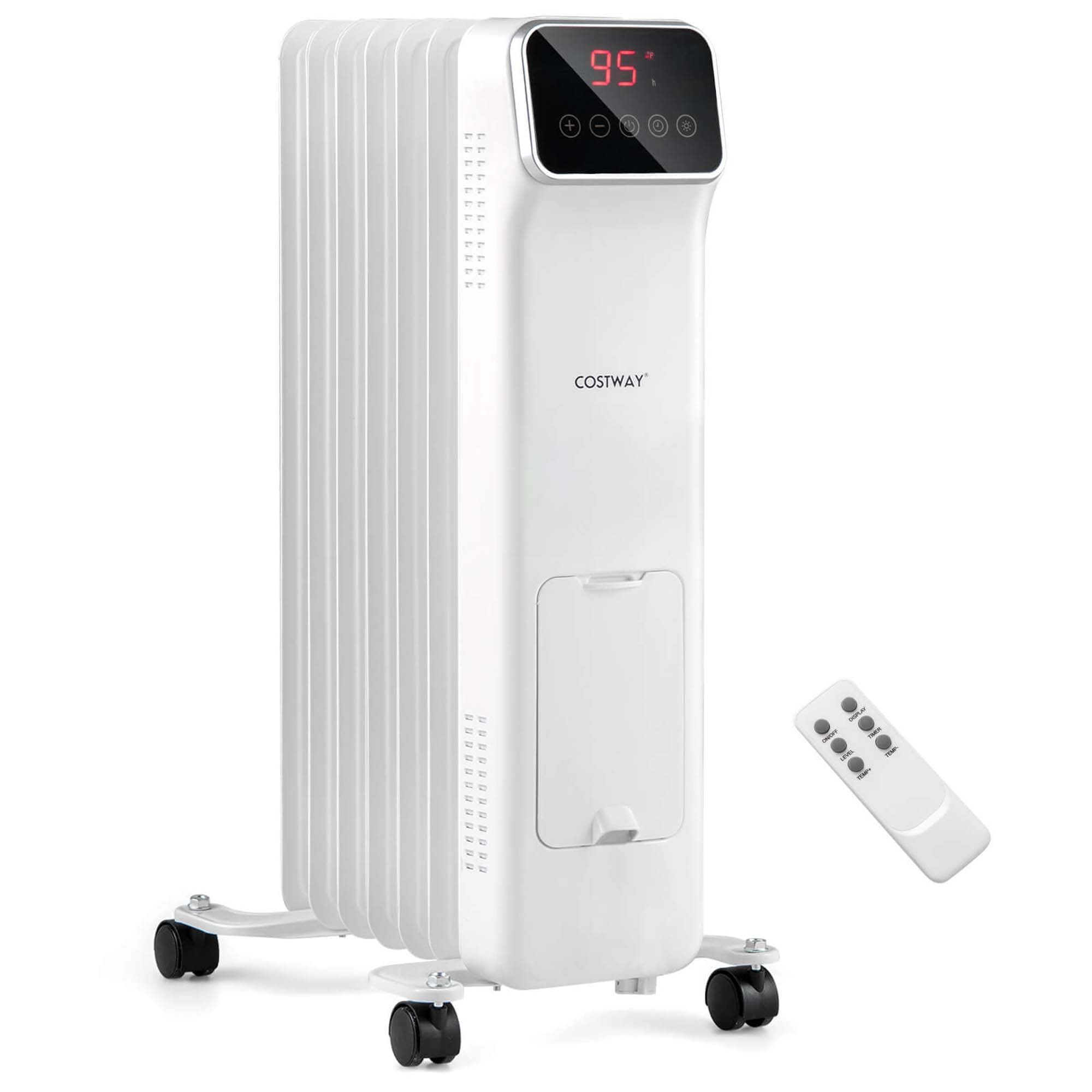 Costway 1500W Oil Filled Radiator Heater with Remote Control 3 Modes 24H Timer Indoor White