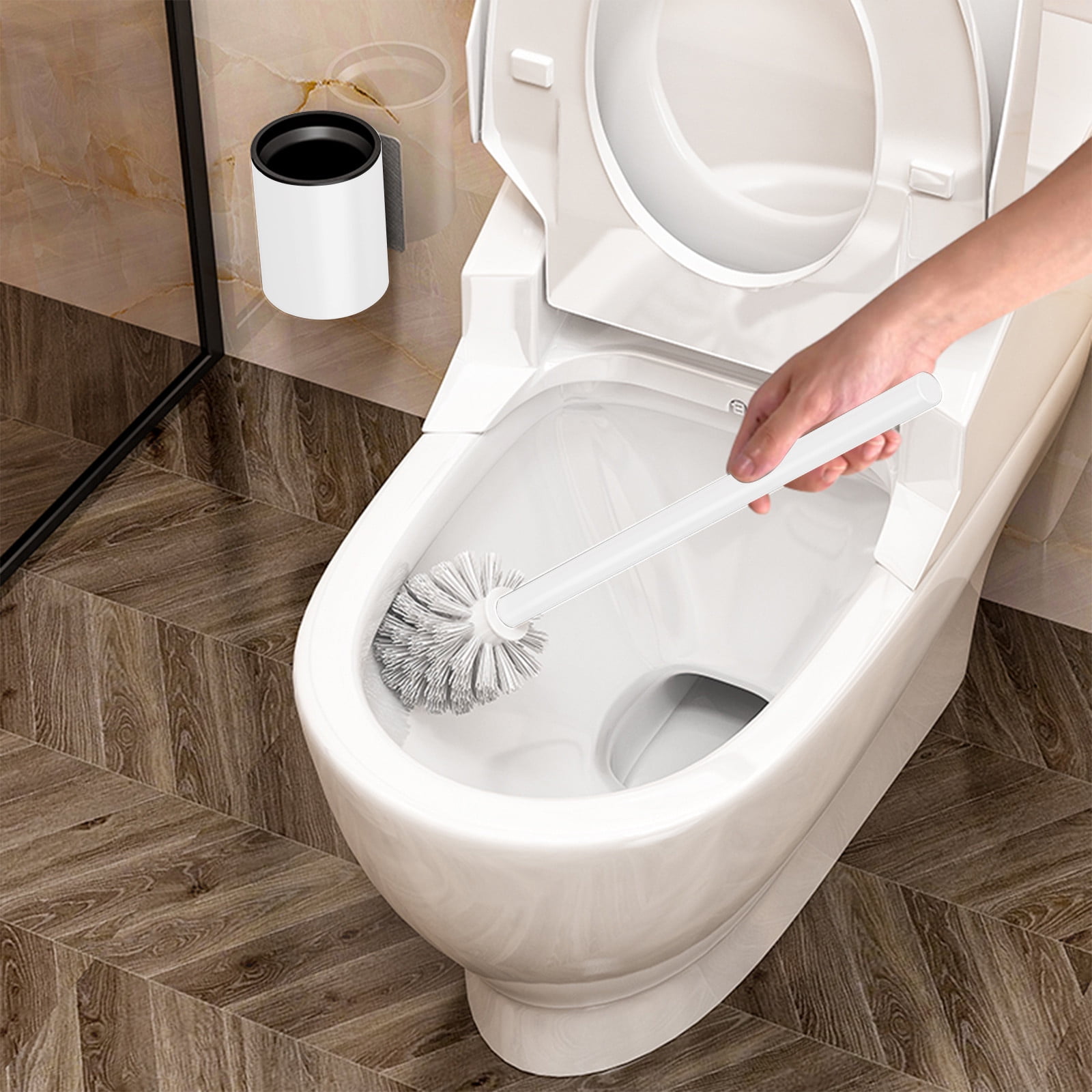 JilgTeok 3 Packs Toilet Brush and Holder Set with Stainless Steel Heavy Duty Base Modern Compact Toilet Cleaner Brush with Long Handle Bristles for Bathroom Toilet Deep Cleaning