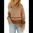 thumbnail image 2 of Suéter de Punto para Mujer, Suéter Extragrande con Media Cremallera y Larga, Sudadera con Capucha y Cremallera de un Cuarto, Otoño Caqui L, 2 of 10