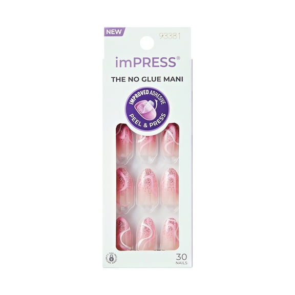 KISS imPRESS Design Press on Nails, Wild Venus, Pink, Medium Almond, 30 Count