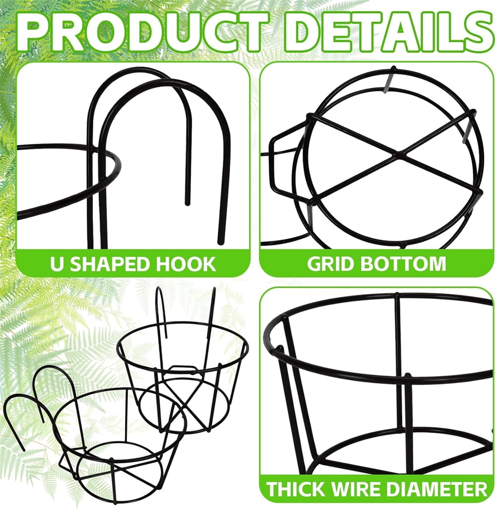 NOGIS 4 Pack Round Hanging Railing Planters Basket Metal Balcony Planters Railing Hanging Flower Pot Holders for Outside,Indoor，Balcony,Garden