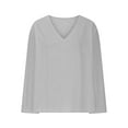 thumbnail image 7 of pstuiky Summer Tops Cotton and Linen Solid Color V-Neck Womens Linen Tops Leisure Loose Fit Long Sleeve Tie Front Shirts Gray M, 7 of 7