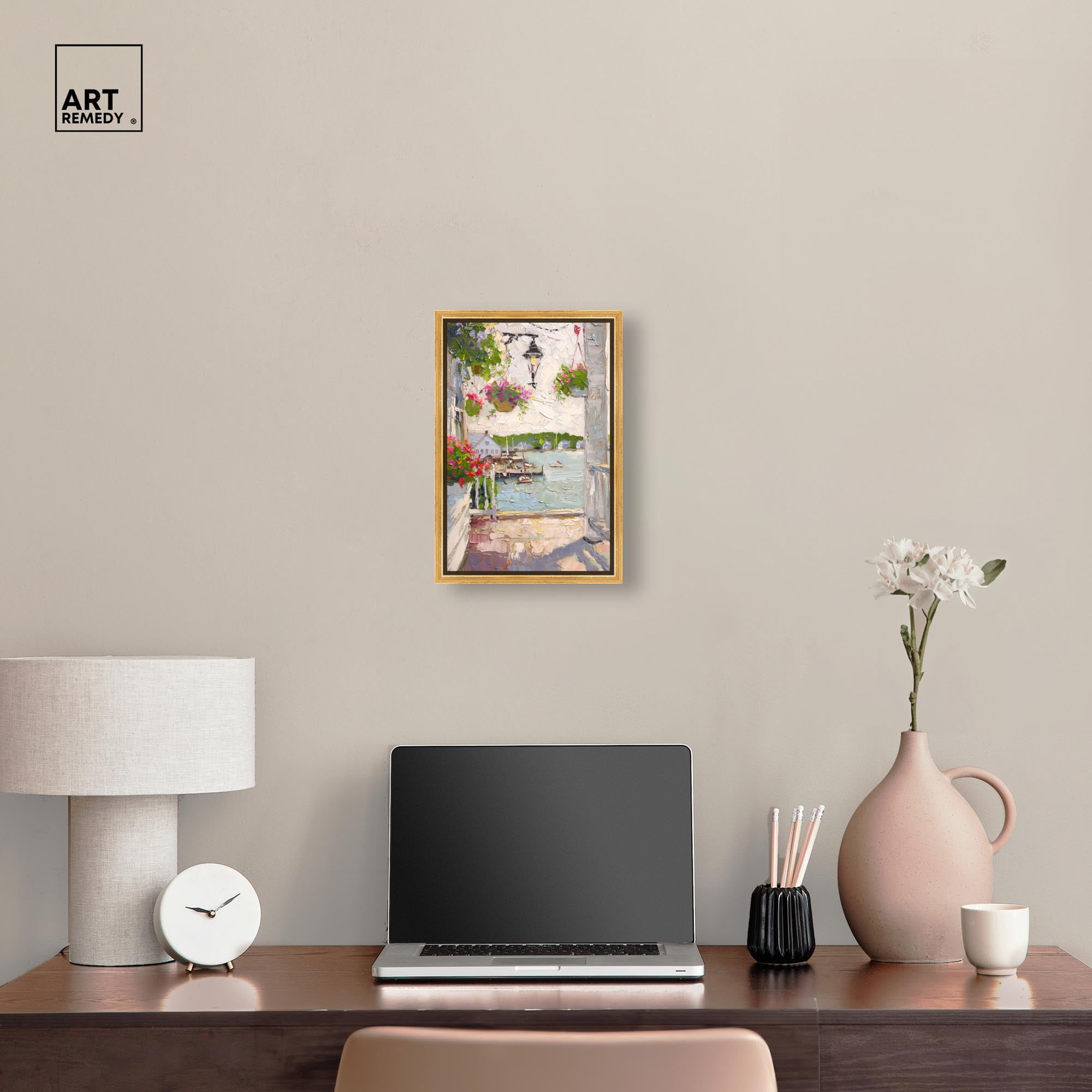 Harbor Hideaway II Canvas Pastel Oil Paintings by Art Remedy, Gold Frame, 10 x 15