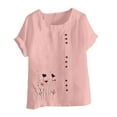 thumbnail image 4 of QUNYINEY Casual Womens T Shirts Floral Crew Neck Short Sleeve Tops Button Cotton Linen Loose Pullover Womens Tops, 4 of 5