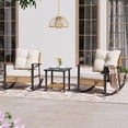 thumbnail image 2 of KAMEROUT 3-Piece Patio Conversation Set, PE Wicker Rocking Chairs with Beige Cushions & 2-Tier Coffee Table, Outdoor Furniture for Backyard/Patio, 2 of 7