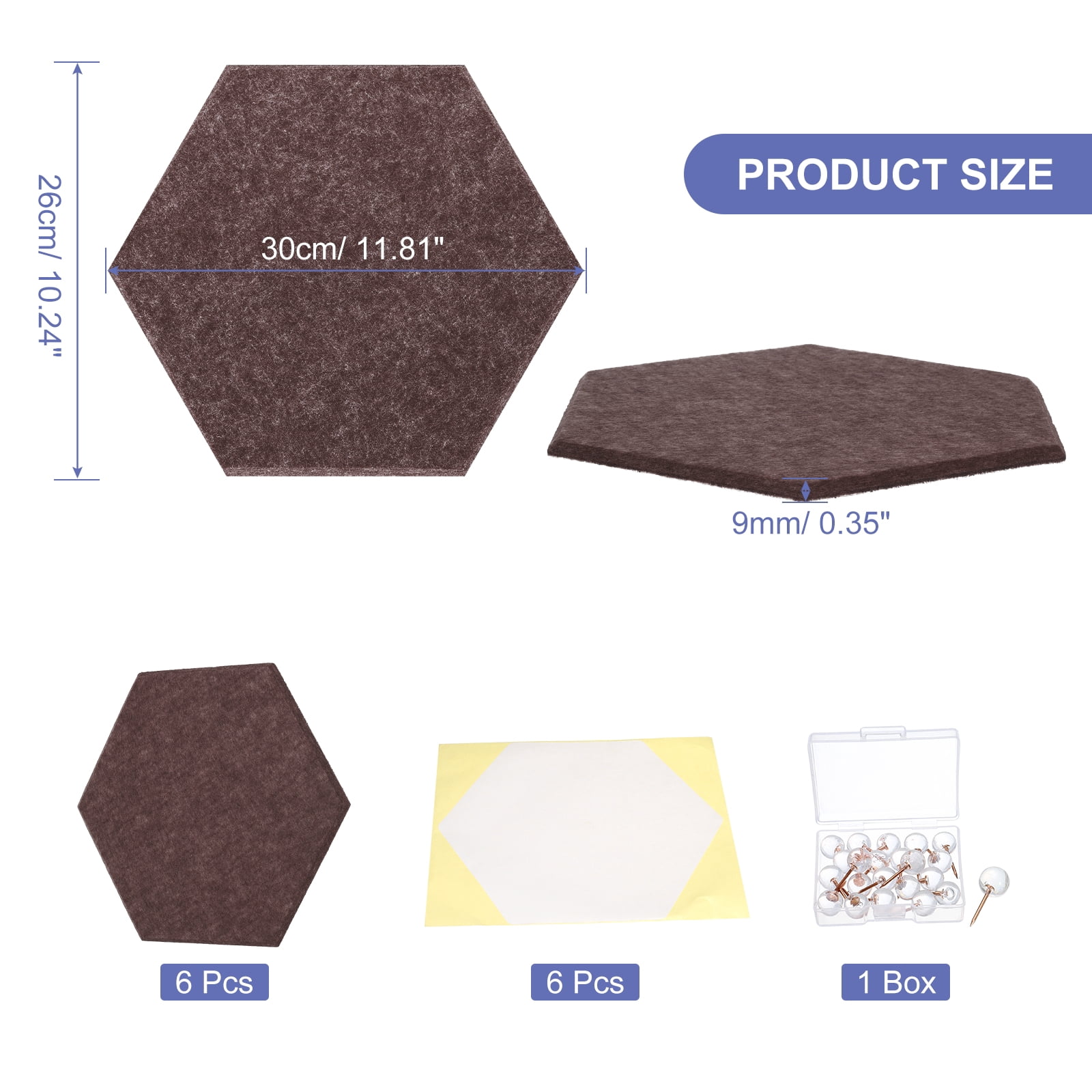 Hexagon Acoustic Panels B1 Fireproof Soundproof Foam Panels with 30 Push Pins(Deep Coffee)
