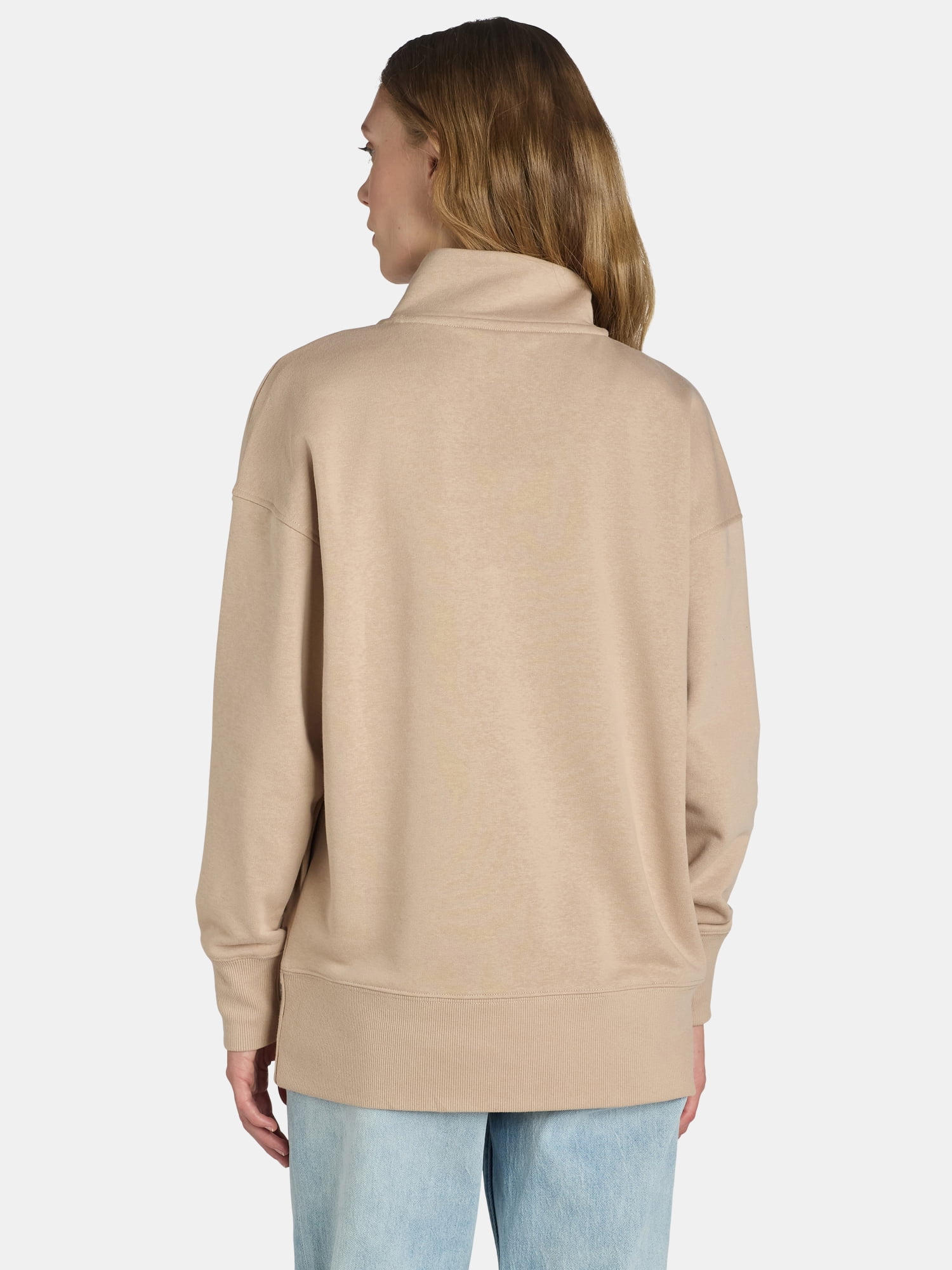 Time and Tru Women's Mock Neck Sweatshirt with Button Placket, Sizes XS-XXXL
