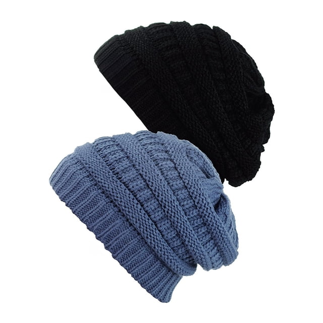 Bonnet Tricoté pour Femmes (2 PACK), Noir/denim Foncé