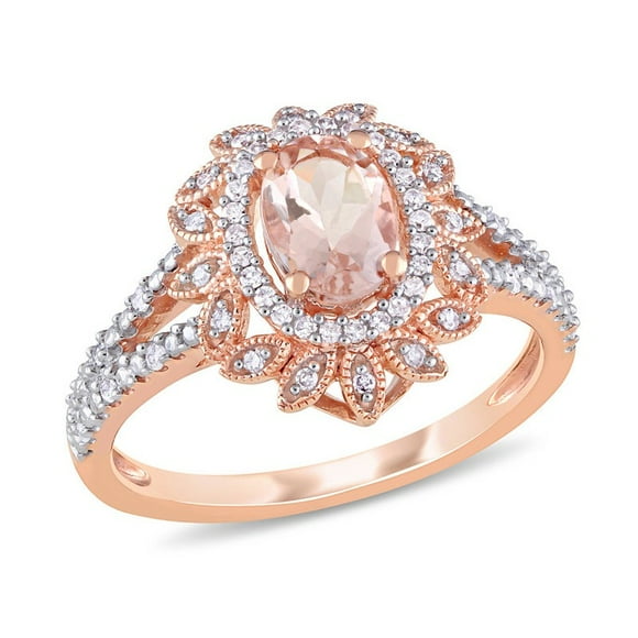 3/4 Carat (ctw) Morganite Ring in 10K Rose Pink Gold with Diamonds