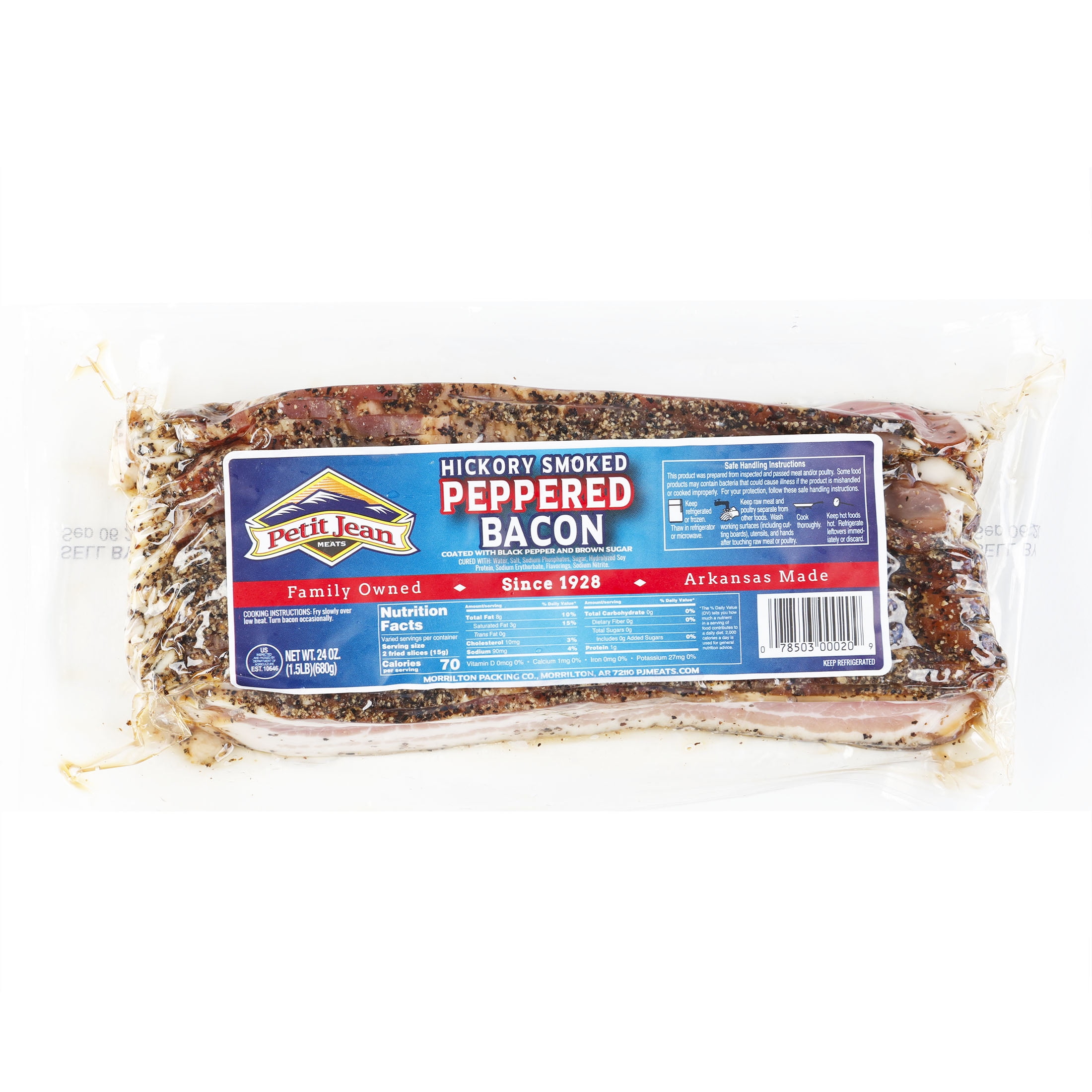 Petit Jean Meats Peppered Real Hickory Smoked Bacon, 24oz