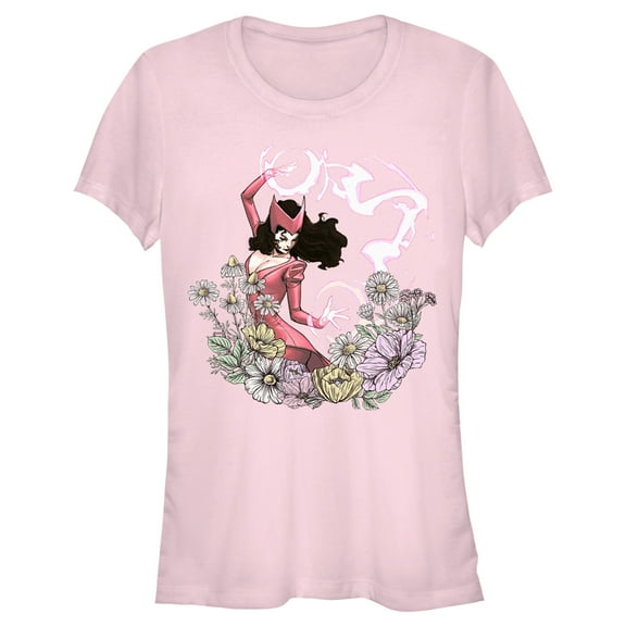Junior's Marvel Floral Scarlet Witch  Graphic Tee Light Pink Small