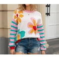 thumbnail image 3 of Suéter de cuello redondo con estampado floral for mujer, holgado, de manga larga, de punto estético, suéteres, 3 of 7