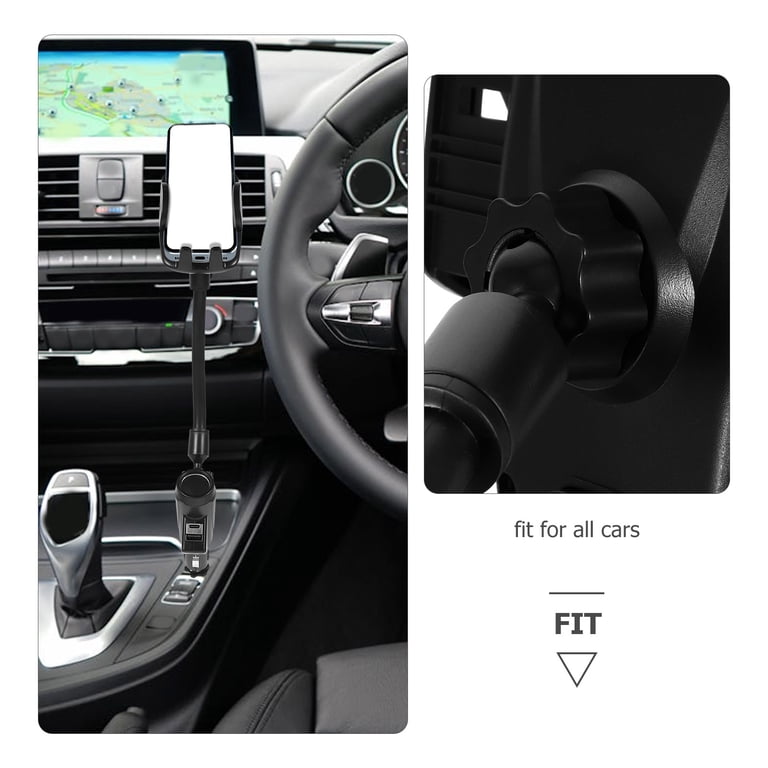 Cigarette Lighter Car Phone Holder Charger, Dual USB Fast Charging Cell Phone Mount for Car Charger with Adjustable Arm