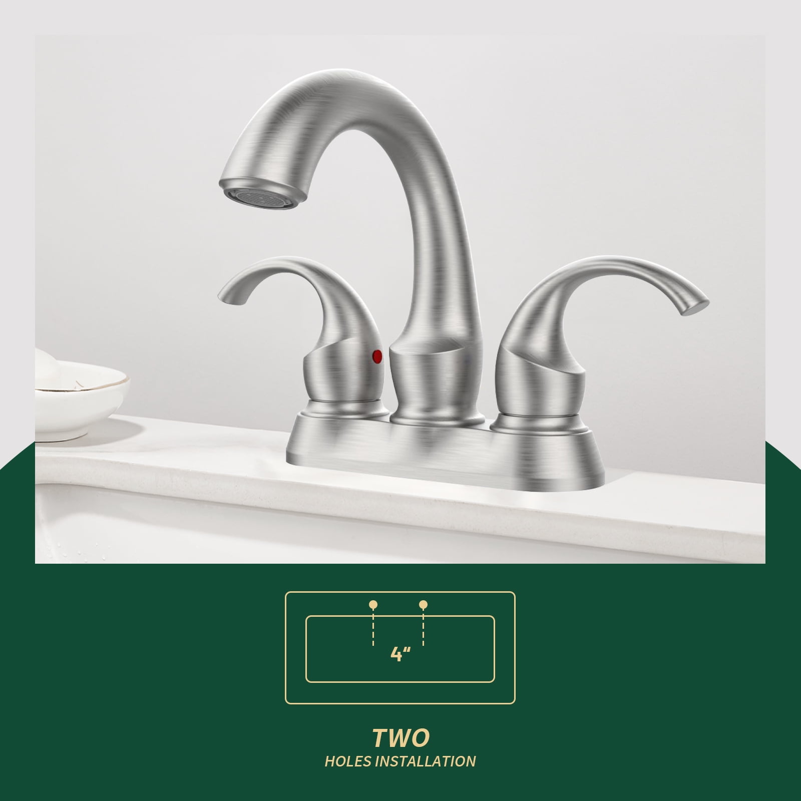 Cobbe 2-Handle Swan Style Bathroom Sink Faucet with Aerator 4-Inch Centerset Vanity Sink with Pop-Up Drain and Supply Hoses Brushed Nickel