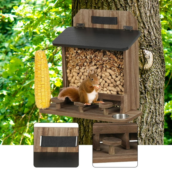 koolsoo Squirrel Feeder Box Feeding Station Sturdy Decor Stable Easy to Fill with Top Roof Chipmunk House for Patio Yard Trees Garden