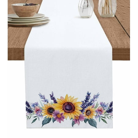 

Table Runner Dresser Scarf 16 x 72 Inch Sunflower Lavender Spring Yellow Floral Purple Plant Table Runners Non-Slip Heat Kitchen Dining Table Decor for Indoor Outdoor Home Party Decoration
