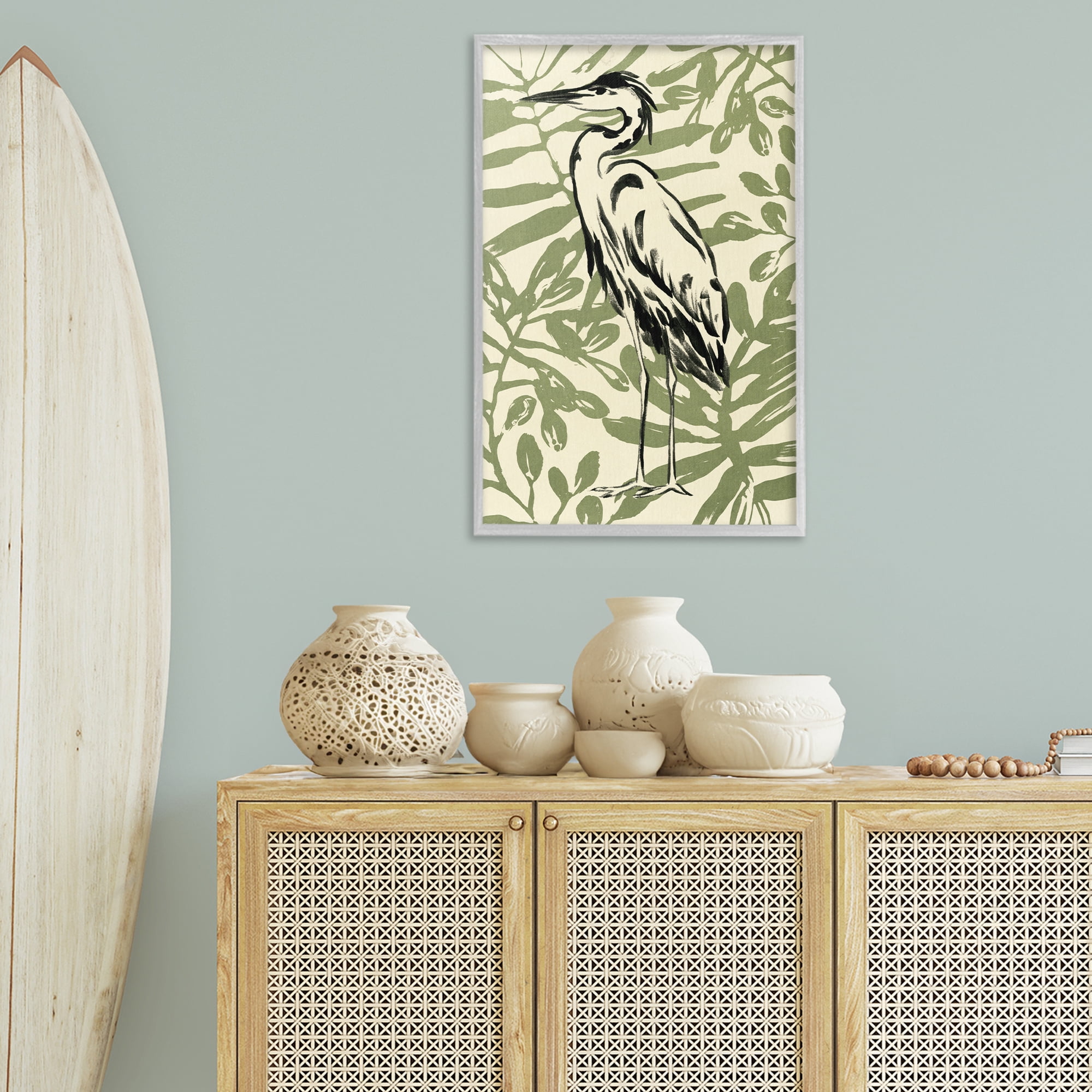Stupell Industries Brushed Heron Portrait Animals & Insects Painting Gray Framed Art Print Wall Art, 20 x 30