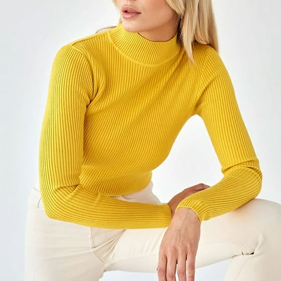 Xysaqa Long Sleeve Shirts for Women, Tops for Women Trendy 2024 Fall Winter Women Fashion Ribbed Knit Sweater Solid Color Pullover Sweater Round Neck Sweater Tops Slim Fitted Cute Tops for Women Fall