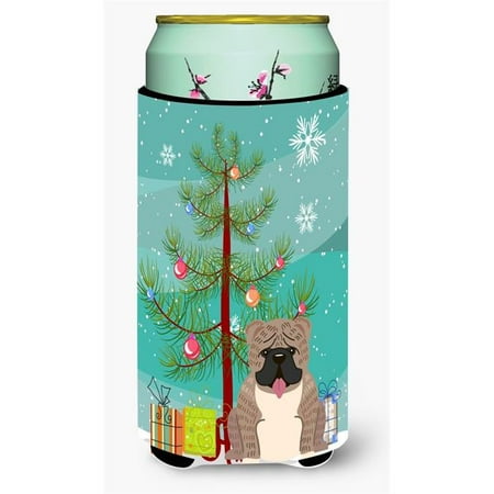 

Merry Christmas Tree English Bulldog Grey & Brindle Tall Boy Beverage Insulator Hugger