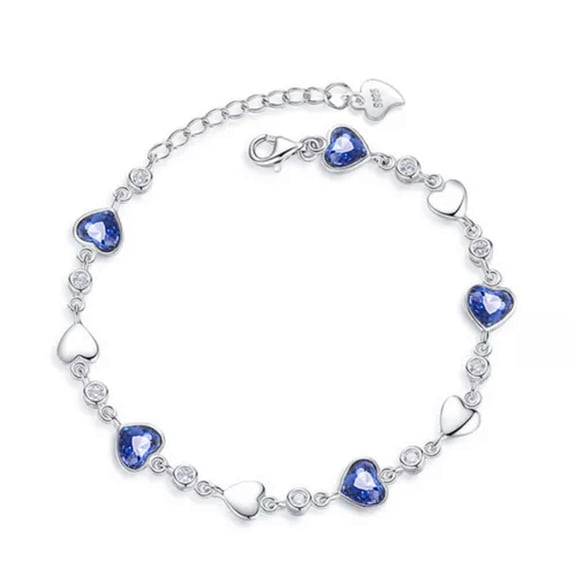 MATROOY Women 925 Silver Blue Zircon Heart Bracelet Bangles Fashion Jewelry-Silver