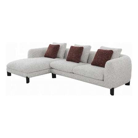 Meru Sectional Sofa- 3 Pillows- Maroon Beige Tweed Boucle- 120 Inch