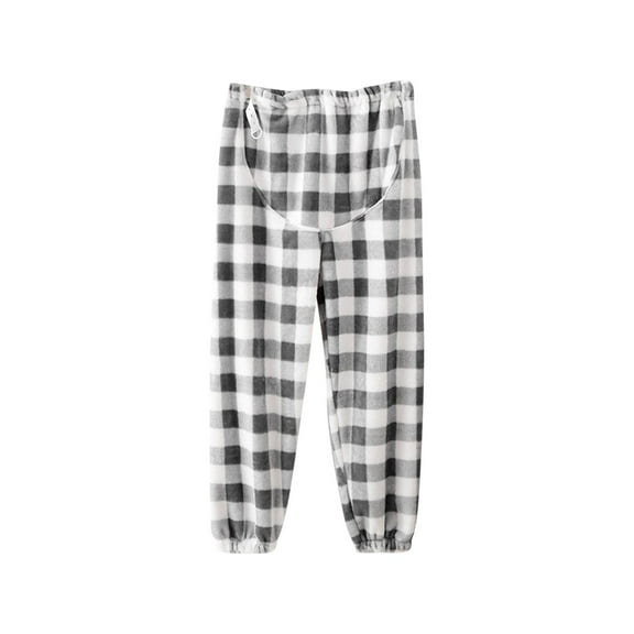 Annhoo Maternity Fleece Pants for Women Plaid Straight Leg Elastic Waist Drawstring Sleepwear Comfy Thick Warm Pants