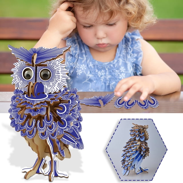 Wooden 3D Three-dimensional Puzzle Owl Puzzle Education DIY Handmade