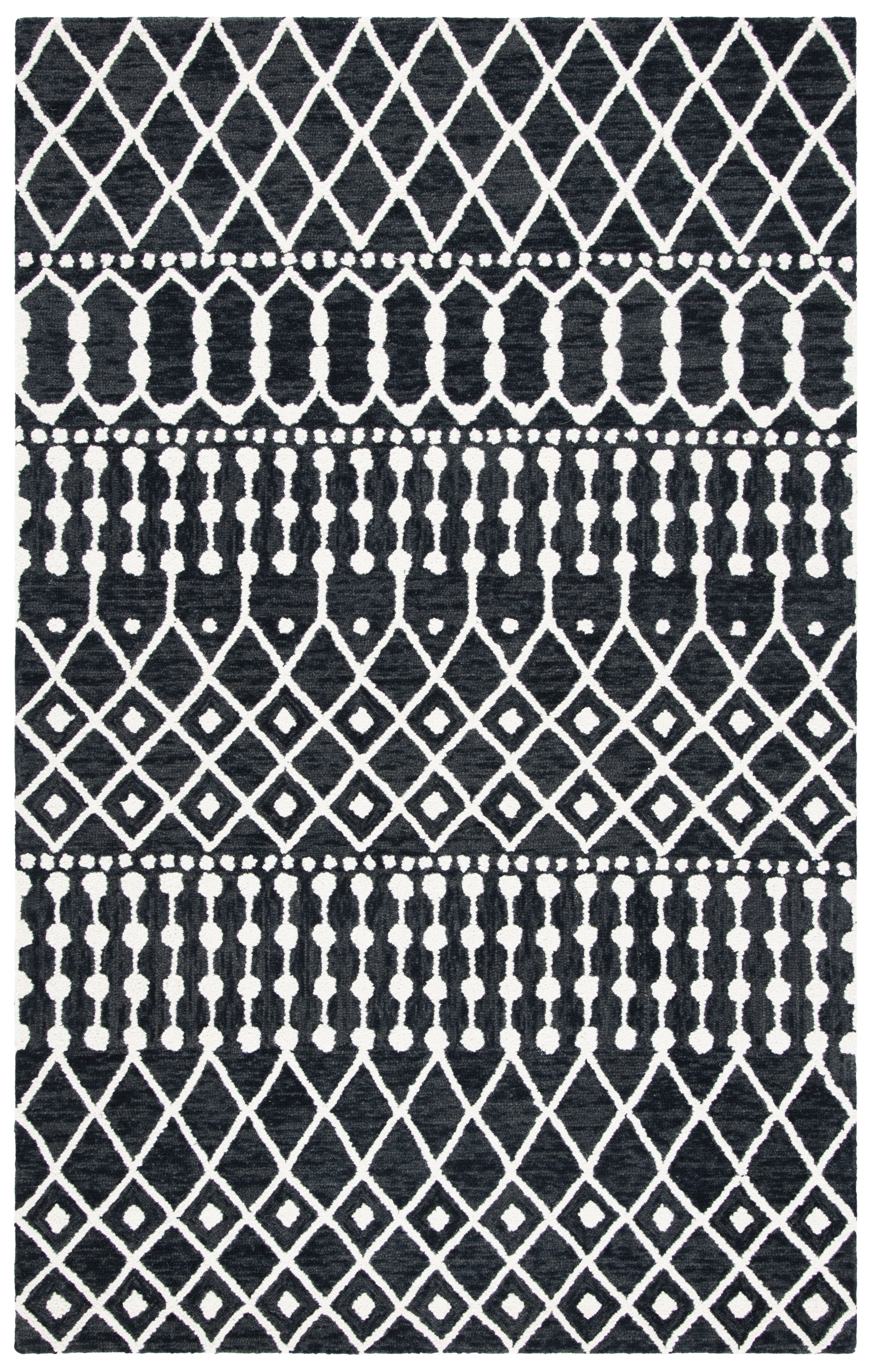 SAFAVIEH Blossom Aspen Geometric Wool Area Rug, Black/Ivory, 6' x 9'