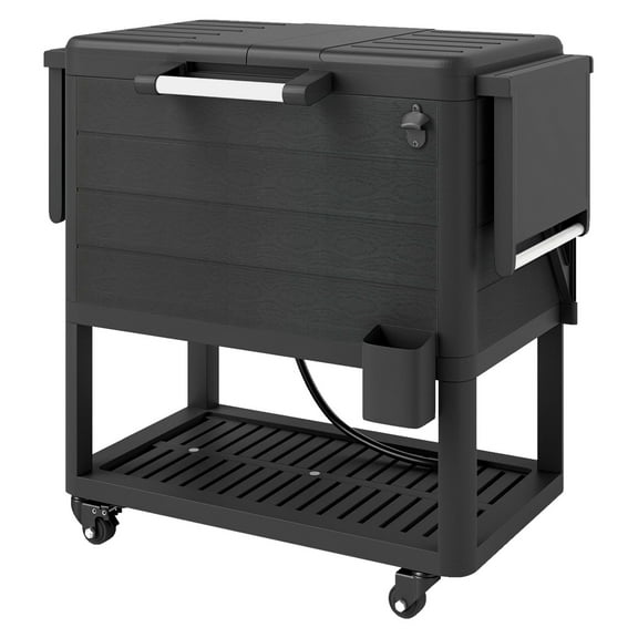 104 Quart Cooler Cart, Outdoor Rolling Ice Chest on Wheels - 48 Hour Cooling, Black