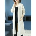 thumbnail image 3 of Womens Open Front Knit Long Sleeve Slits Drape Duster Coat Cardigan Sweater with Pockets, Beige Side Slit, 3 of 5