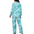thumbnail image 2 of Renewold Casual Button Pajamas Set for Women Thermal Palm Leaves Graphic Athletic Clothing 2 Pieces Skin Friendly Indoor Home Fall Spring Winter Outfits Tops Size M, 2 of 6