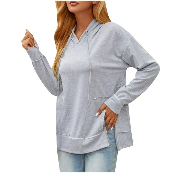 ShomPort Women's Casual Drawstring Hoodies Long Sleeve Solid Color Lightweight Pullover Tops Loose Sweatshirt