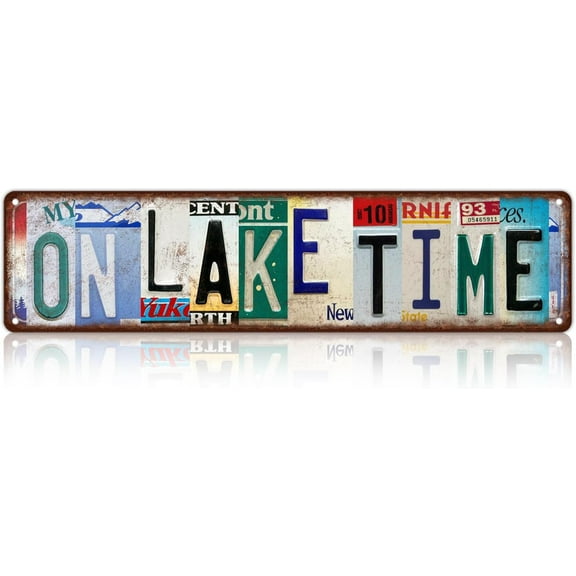 Vintage On Lake Time Wall Decor Street Signs Lakehouse Metal Tin Signs 16 x 4 Inches