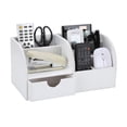 thumbnail image 2 of KINGFOM Desktop Drawers, PU Leather Pen Holder Desktop Organizer Office Supplies Storage Box for Pen/Mobile Phone/Remote Control, White, 2 of 9