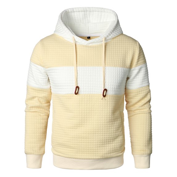HOOD CREW Men's Hoodies Long Sleeve Sweatshirt Patchwork Waffle-Knit Pullover