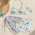 thumbnail image 2 of Staki Rash Guard Swim Set Girl Girls 3 Piece Bikini Set Triangle Top Colorful Print Mid Waist Bottom Cover Up Skirt Cute Swimwear 3-9Y 10-12Y(Blue,7-8 Years), 2 of 4