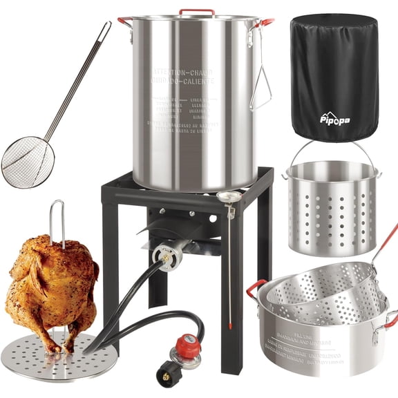 30QT & 10QT Outdoor Fryer | Turkey Fryer | Seafood Boil Pot | Cover & Skimmer Included | 50,000BTU Propane Burner | Aluminum Deep Fryer Pot with Basket | Crab, Seafood & Crawfish Boiler