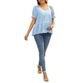 thumbnail image 2 of INSPIRE CHIC Women's Maternity Blouses Boho Ruffled V Neck Button Short Sleeve Tiered Shirts Flowy Loose Casual Tops 2XL Blue, 2 of 6