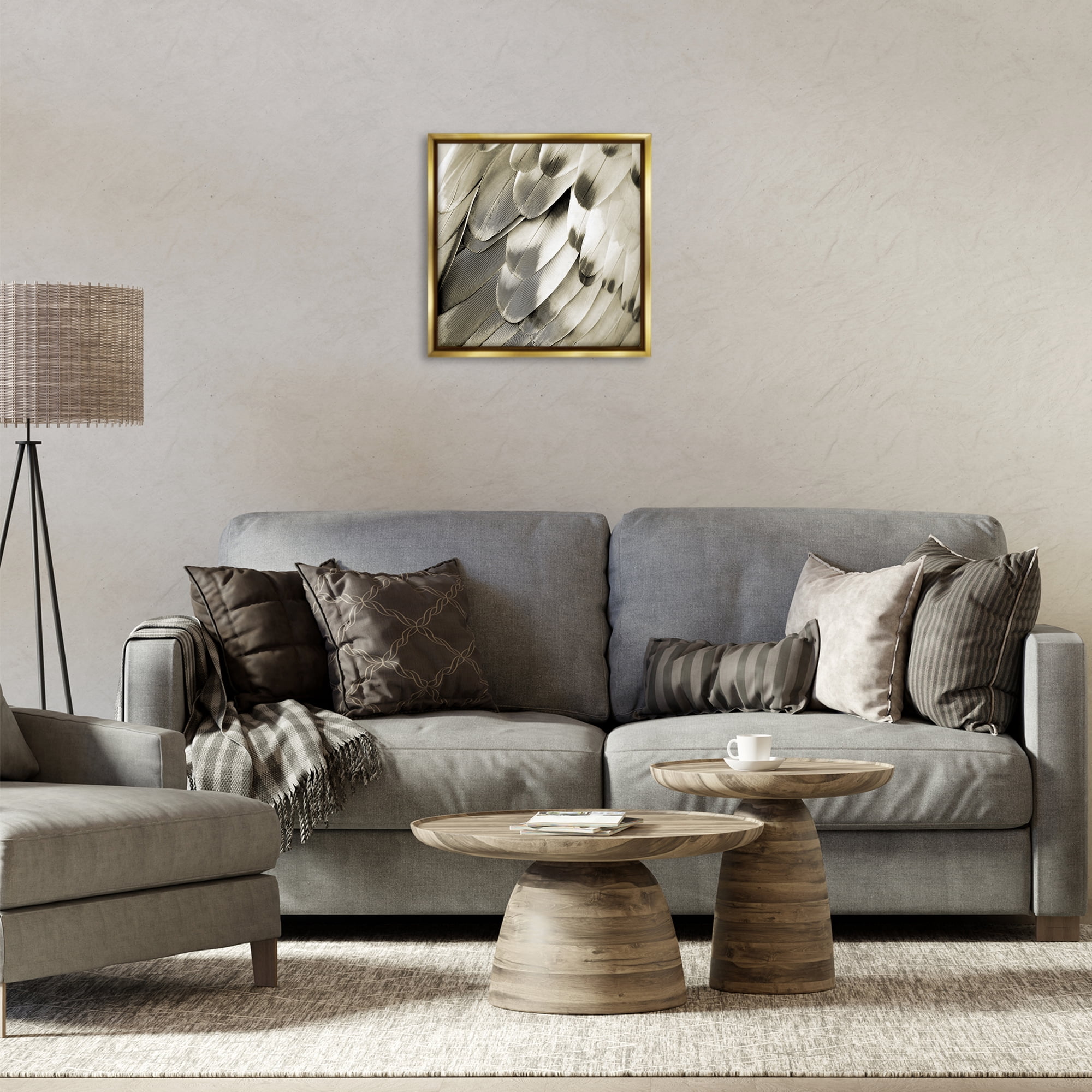 Stupell Industries Sleek Feathers Close Up Animals Painting Gold Floater Framed Canvas Art Print Wall Art, 18 x 18