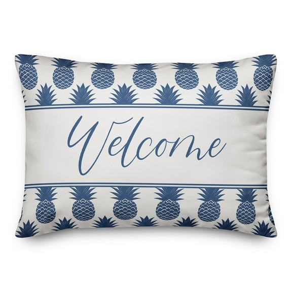 Creative Products Welcome Blue Pineapples Print 14x20 Indoor / Outdoor Pillow