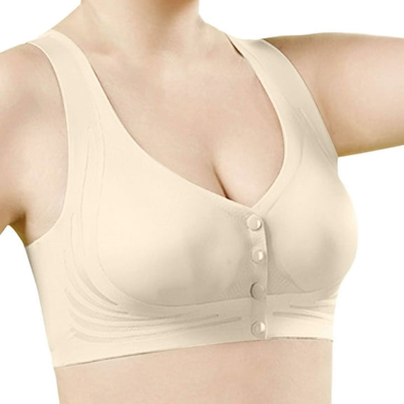 khonts,Women's Front Closure Push up Bra No Underwire Bralettes Full Coverage Seamless Anti Sagging Bras Light Yellow XL