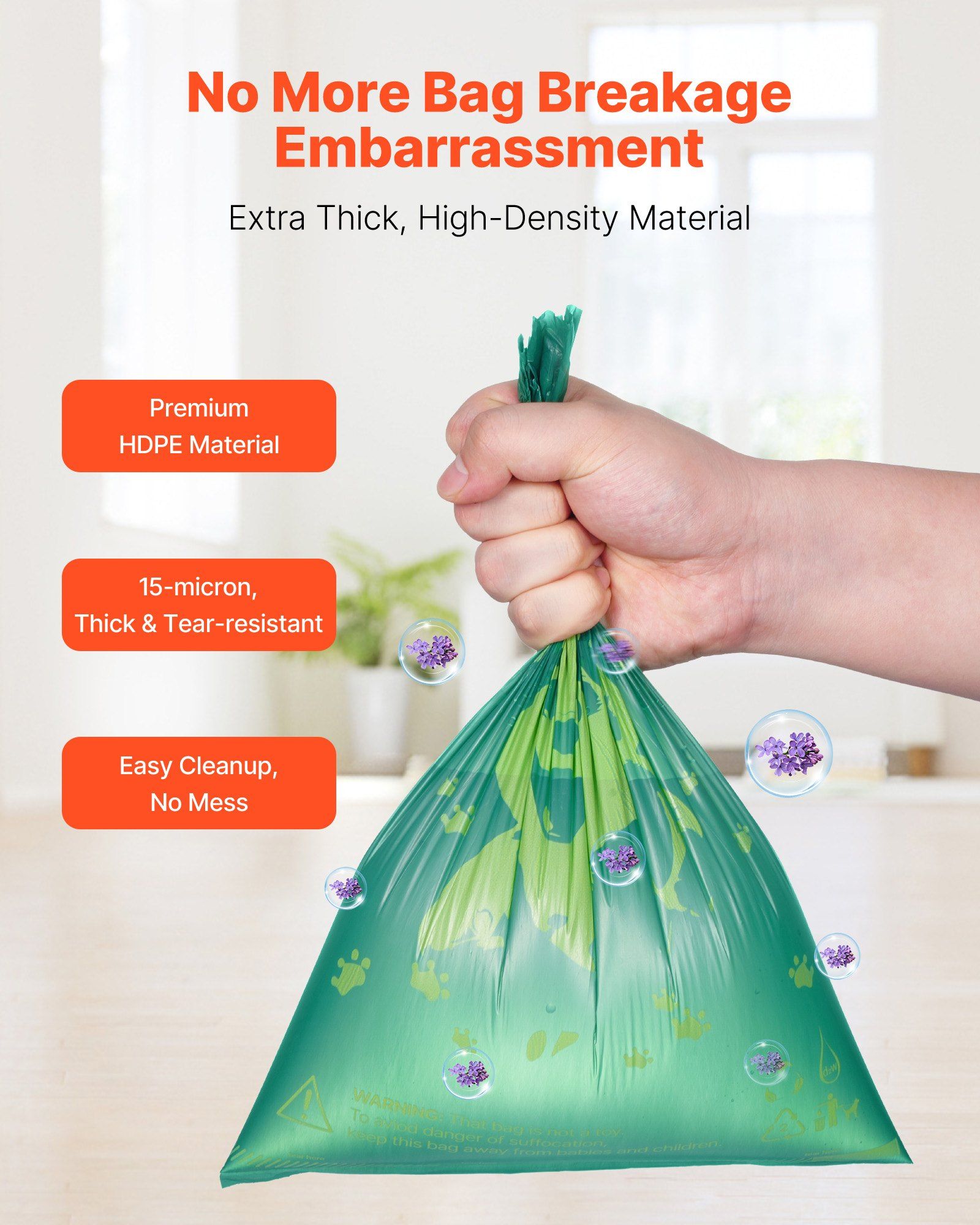 270PCS Dog Poop Waste Bags Refill Rolls, Thick 15-Micron Leak-Proof Biodegradable Pet Waste Bags with Lavender Scent, Eco-Friendly D2W Formula, Fits Standard Dispensers for Daily Dog Walking