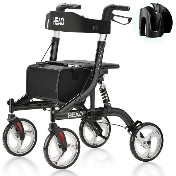 HEAO Rollator Walker with Seat for Seniors,4 x 10" Wheels Upright