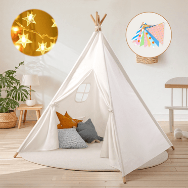 Wilwolfer Teepee Tent for Kids 3-10 Years Toddlers Indoor Outdoor White Canvas Playhosue