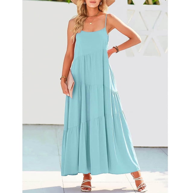 Gspmoly Robe d'Été, Robe d'Été Décontractée Ample pour Femmes à Bretelles, Longue Maxi de Plage, Robes d'Été pour Femmes, Robes de Soirée pour Femmes, Offres Prime