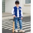 thumbnail image 3 of Aideaone Kids Baseball Jackets Boys Button up Toddler School Varsity Uniform Casual Sport Coat for Toddler Boy 3-6T, 3 of 7