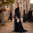 thumbnail image 5 of Renaissance Costume Women, Victorian Dress, Renaissance Dress Women, Medieval Dress for Women Steampunk Witch Dress Cosplay Halloween Princess Costume Gothic Retro Flare Sleeve Ball Gown, Black L, 5 of 6